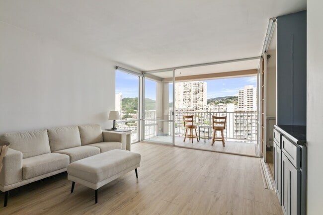 Photo - High floor, corner unit at Makiki Towers. Partially furnished, renovated 2-bedroom, 1.5 bathroom ... Unit 1401
