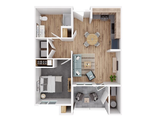 1BR, 1BA - 607SF - Floorplan (Type A)