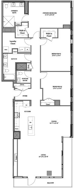 3 Bedroom B - 2 BR J Penthouse