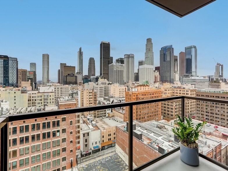 Balcony view of the city at Sentral DTLA.