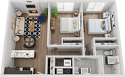 Experience modern living with this beautifully designed 2-bedroom apartment layout.