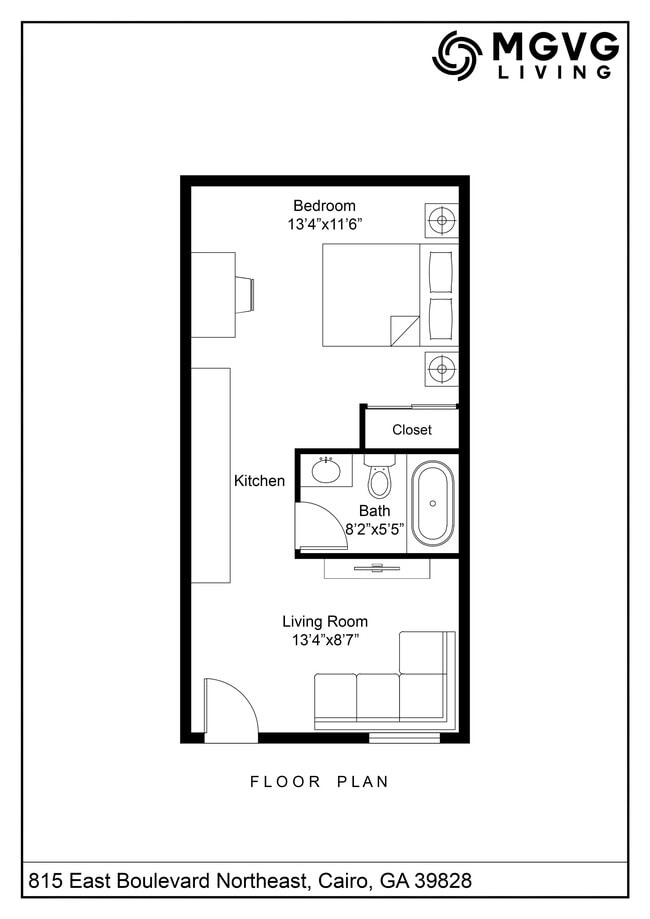 Plano de planta de 1 dormitorio 815-817