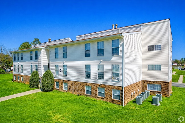 Modern apartment complex under clear sky
