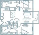 Two Bedroom Two Bath (1075 SF)