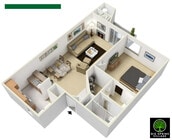 3D Floorplan - 1 Bed x 1 Bath - All Styles
