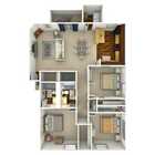 Three bedroom, two bath, 1,240 square foot apartment