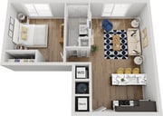 Explore this contemporary one-bedroom apartment designed for modern living.