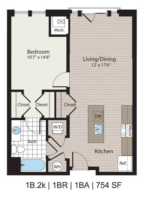 1b.2k 1BD/1BA 754 SF