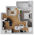 744 square foot, one bedroom, one bath apartment home