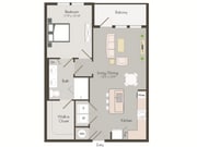 A3-HC | 1 bed 1 bath | 787 sq ft