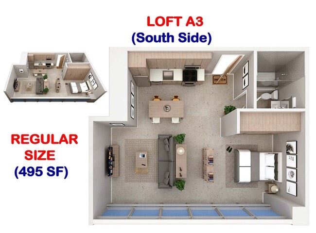 Loft A3 - 495 SF(South Side)