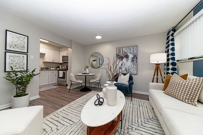 Spacious living room with hardwood-style flooring
