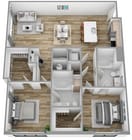 Plano de planta de 2 habitaciones y 2 baños en Sagewell Hanover