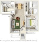 1BR, 1BA - 750SF - Floorplan