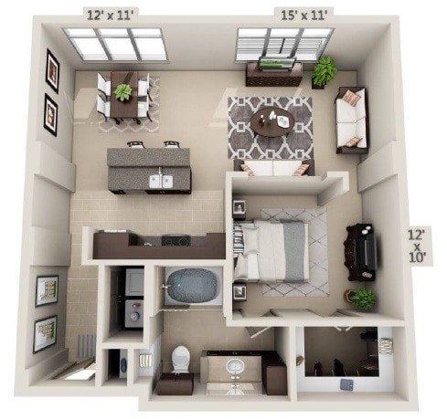 Ashton South End - A1A - 1 Beds - 1 Baths - 843 Sq. ft. - A1A