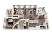 B2 Floor Plan | 2 Bdrm Floor Plan | The Quarters | Apartments Near University Of Louisiana At Lafayette