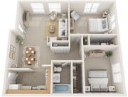 Deluxe Two Bedrooms, One Bathroom, 915 sqft, Fully Equipped Galley Kitchen, Hot Water Included, Heat Included in Selected Units, Balconies in Selected Units