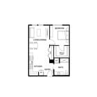 Modern floor plan showcasing a spacious 1-bedroom apartment with an open-concept living/dining area, a sleek kitchen, walk-in closet, and a stylish bathroom.