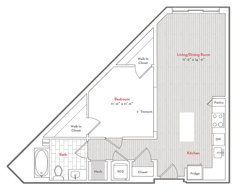 Floor Plan - 1 Bed 1 Bath-D1