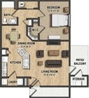 The Avery is a one-bedroom home featuring an open-concept living space, in-unit laundry, a private patio or balcony, additional storage, and a walk-in closet.