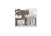 Discover your perfect space with this modern one-bedroom apartment layout.