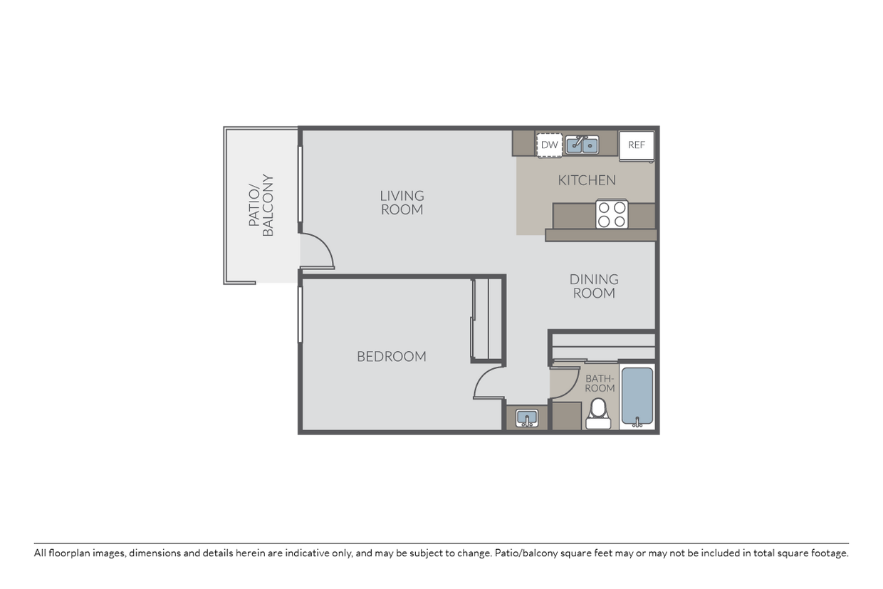 Floor Plan - 1 Bed 1 Bath (I-2)