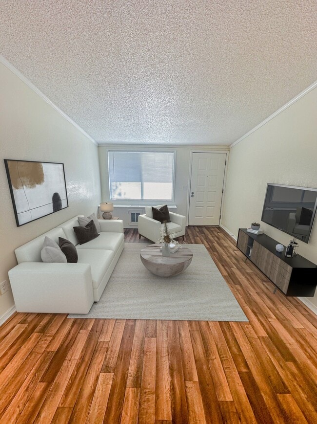 Step into spacious living rooms designed with large windows and versatile color palettes, ready to complement your personal style. - Beach Bluff Apartments