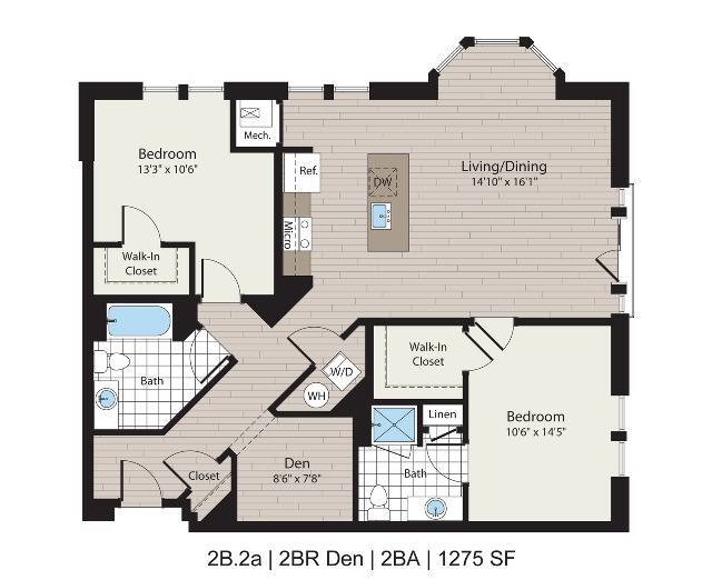 2b.2a 2BD/2BA with Den 1275 SF