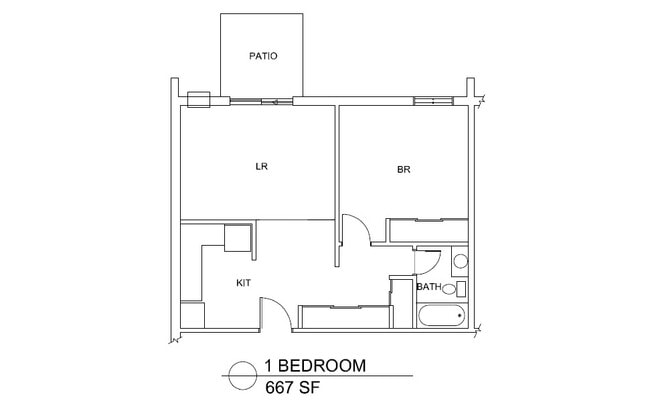 Plano de 1 habitación - Clearwater River Apartments