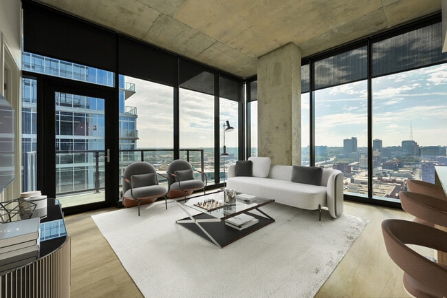 The living room of The Page at Three Light Luxury Apartments