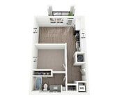 Take a closer look at the Eleanor, our 588 SF studio apartment featuring a smart open layout with a partially separated bedroom space.