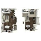 947 square foot one bedroom, one and a half bath loft apartment home