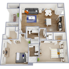Two bedroom, two bath, 1,014 square foot apartment home
