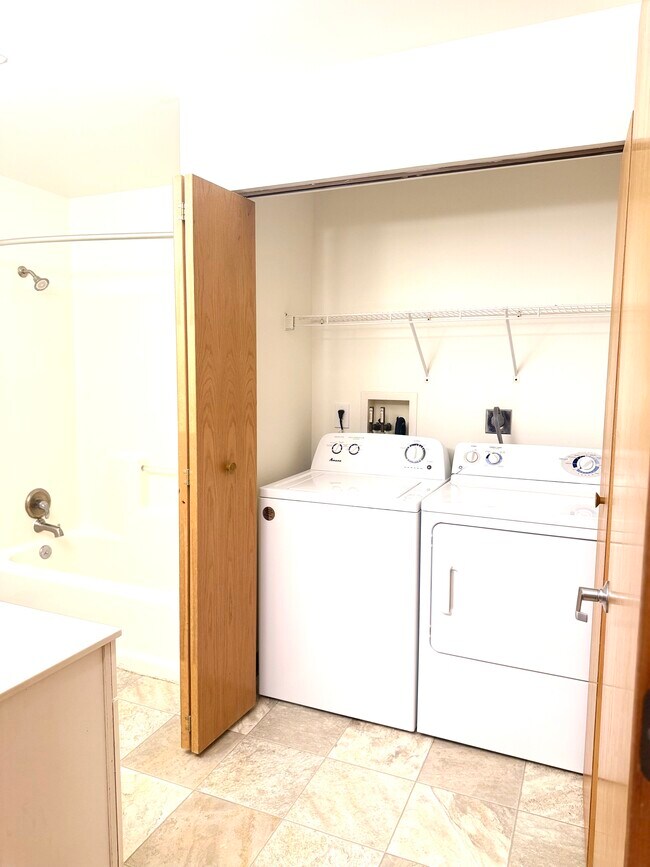 Each unit comes equipped with a full-size washer and dryer.