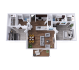 Two Bedroom Two Bathroom Apartment with large balcony and spacious closets.