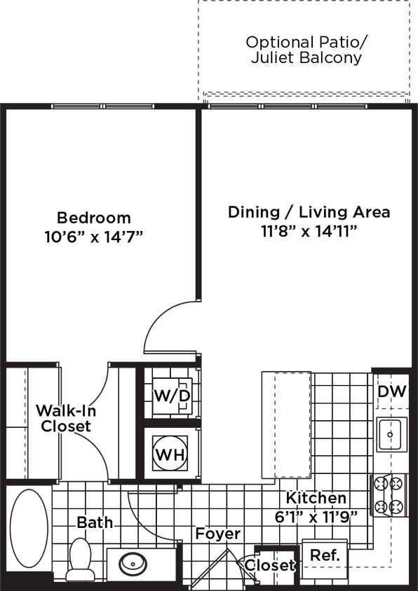 Floor Plan - 1 Bedroom 1 Bath - A12 Affordable 80%
