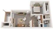 One Bedroom, One Bathroom, 471 sqft, Stackable Washer/Dryer included, Patio/Balcony w/Storage, Built-in Bookshelves, Fireplace in select units