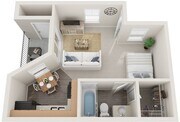 Efficiency, 400 sqft, Patio/Balcony, Walk-in Closet