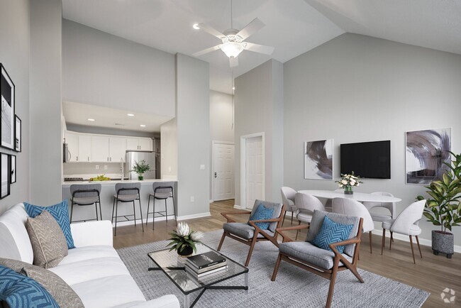 Living dining area looking into the kitchen and front door - Avana Marlborough Rental