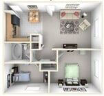 Two Bedrooms, One Bathroom, 810 sqft