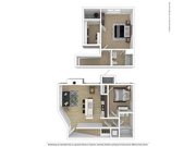 Plan A - Two Bedroom Two Bath (B2.2) 987 Sq Ft 3D Furnished