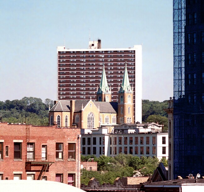 View from the southwest past Saint Casimir Church - St. Casimir Apartments