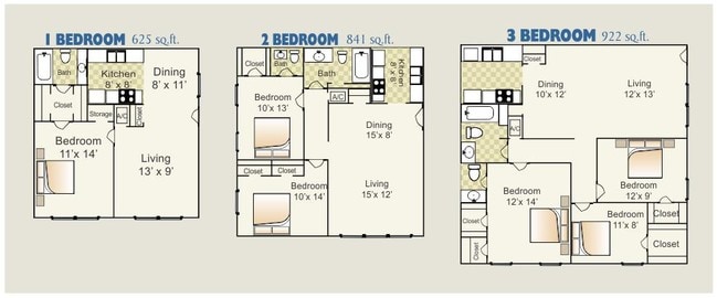 1, 2 & 3 Bedroom Floorplans