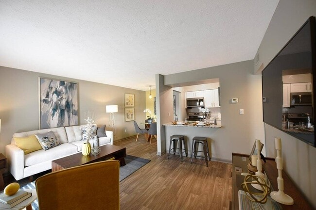 Living room with hardwood-style flooring