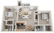 Two Bedrooms, Two Bathrooms, 920 sqft, Full-Size Washer/Dryer, Patio/Balcony, Two Walk-in Closets, Fireplace in Selected Units, Vaulted Ceilings in Selected Units