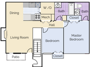 2 bedroom 1.5 baths, 985 sq ft