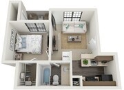 One Bedroom, 460 sqft, Patio/Balcony