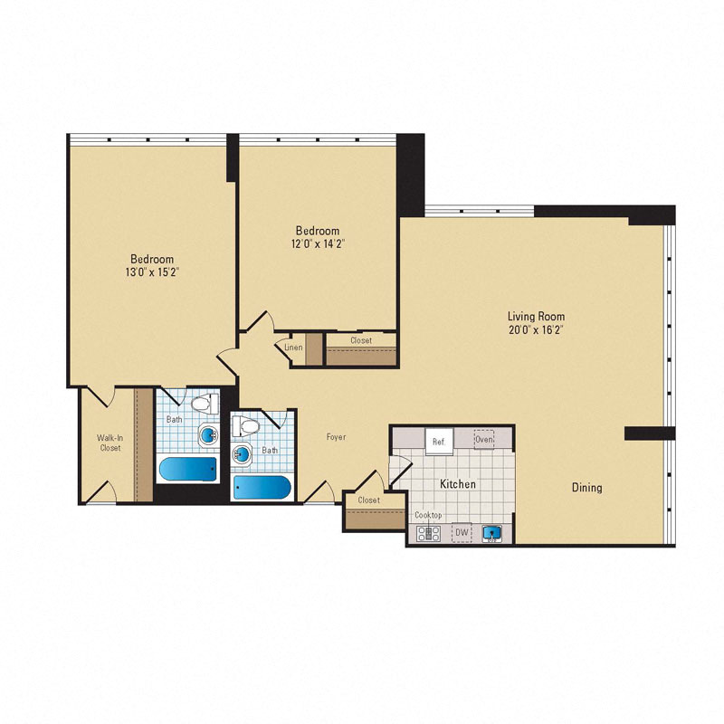 Floor Plan - 2 Bed - 2 Bath | B03 Premium
