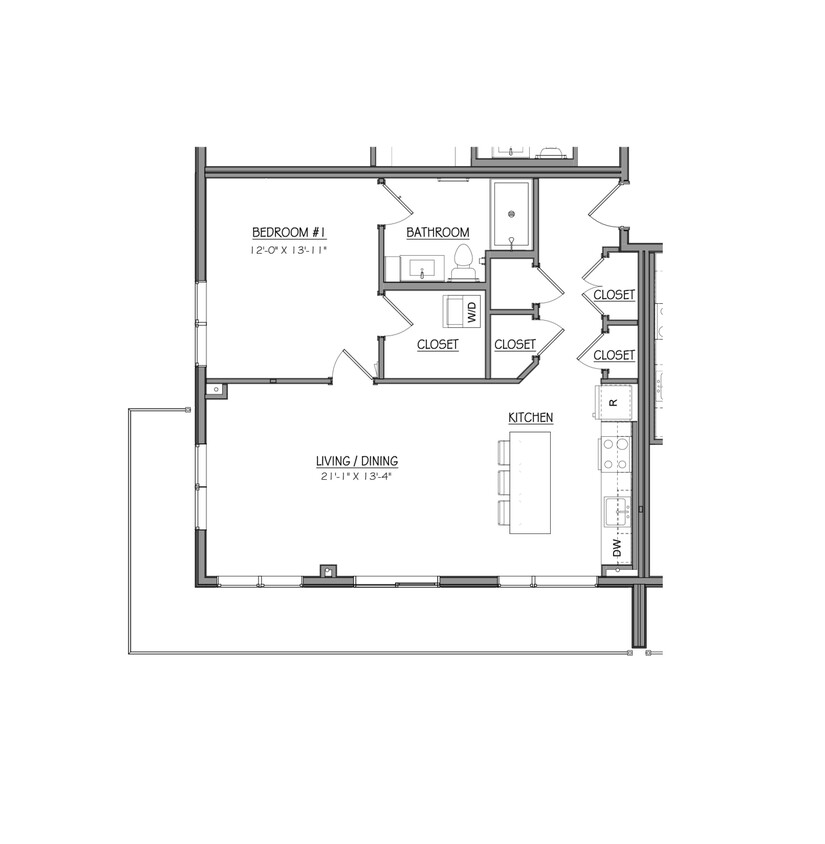 Floor Plan - Block A1E | 1 Bed | 1 Bath