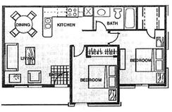 2BR/1BA - 2 Bedroom 